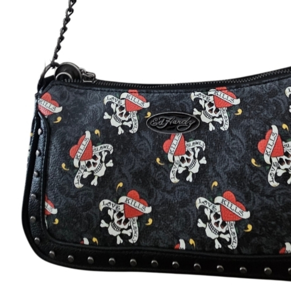 NEW! ED HARDY Y2K Love Kills Tattoo Print Crossbody Purse Bag.